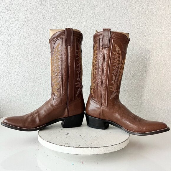 Rod Patrick Mens Cowboy Boots 11B Brown Leather Sole Round Toe 12" Tall Shaft - Picture 7 of 12